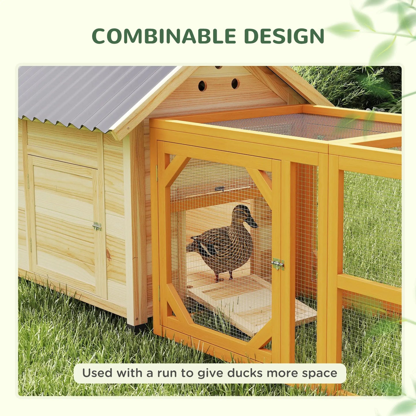 Poulailler en Bois pour Canards avec Toit Ouvrable, Double Portes, Bois Naturel