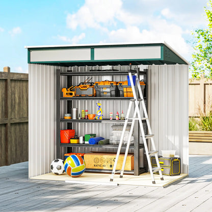 6.5x4FT Galvanised Metal Shed, Foundation Kit, Sliding Doors, Vents, Green