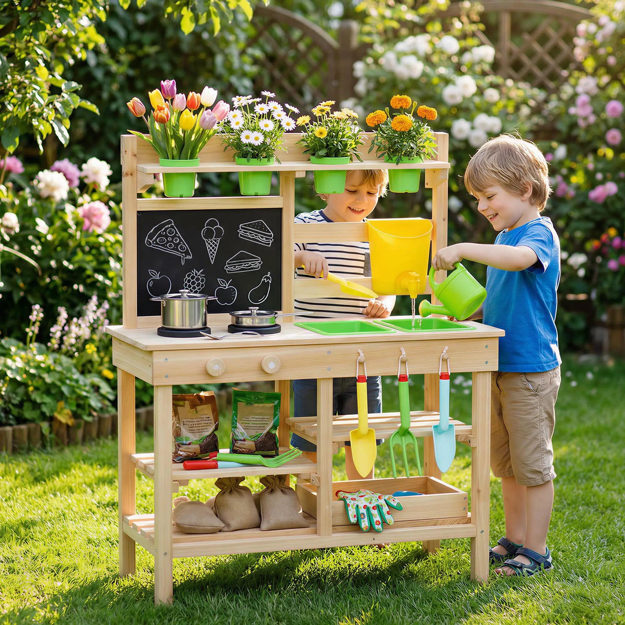 Kids Mud Kitchen, Outdoor Wooden Play Kitchen, Kitchenware, Garden Tools, Natural Play Kitchen at Gallery Canada