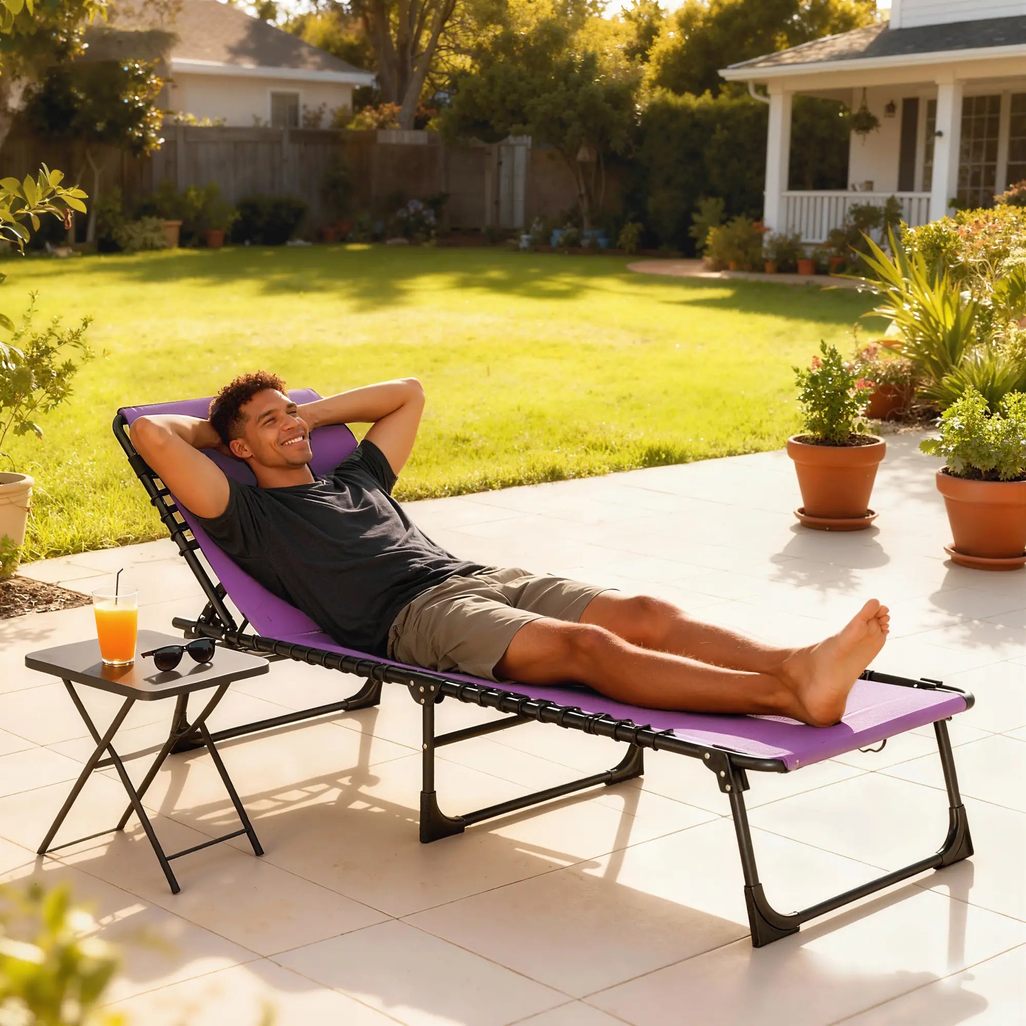 Outdoor Folding Lounge Chair, 4-Level Adjustable, Purple Lounger Chairs at Gallery Canada
