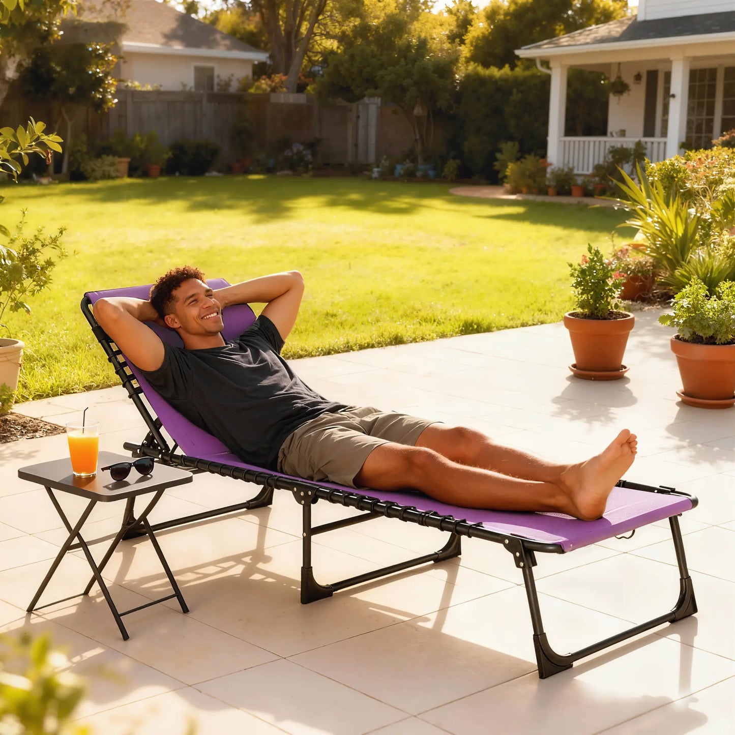 Outdoor Folding Lounge Chair, 4-Level Adjustable, Purple Lounger Chairs at Gallery Canada