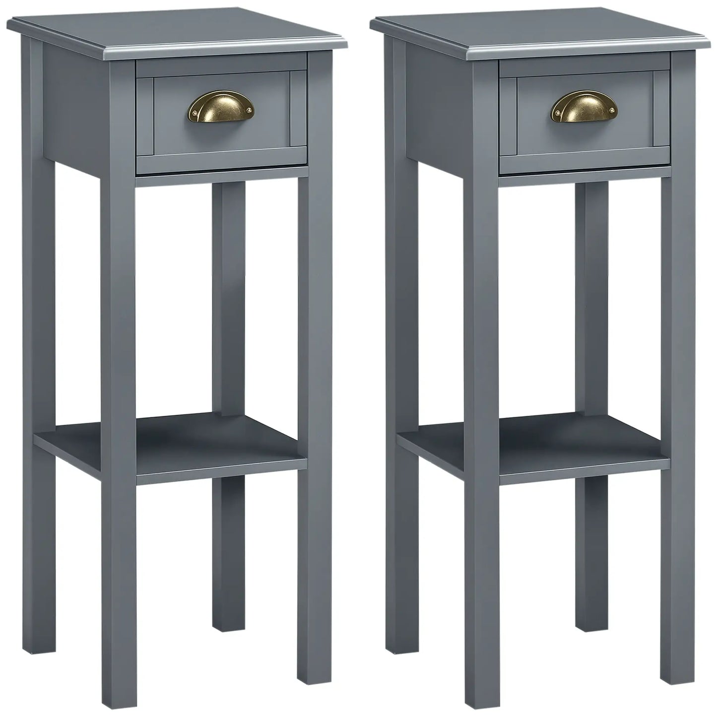 Narrow Side Table Set of 2, 2 Tier with Drawer, Shelf, Grey Side Tables Grey at Gallery Canada