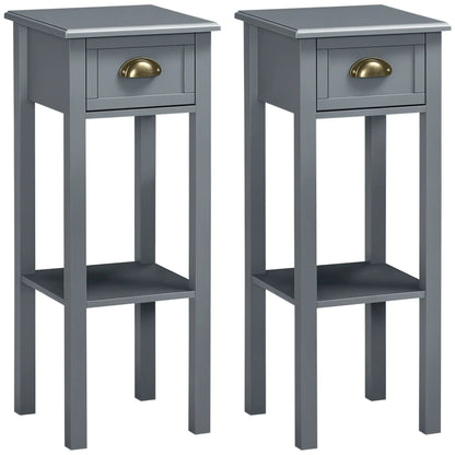 Narrow Side Table Set of 2, 2 Tier with Drawer, Shelf, Grey Side Tables Grey at Gallery Canada