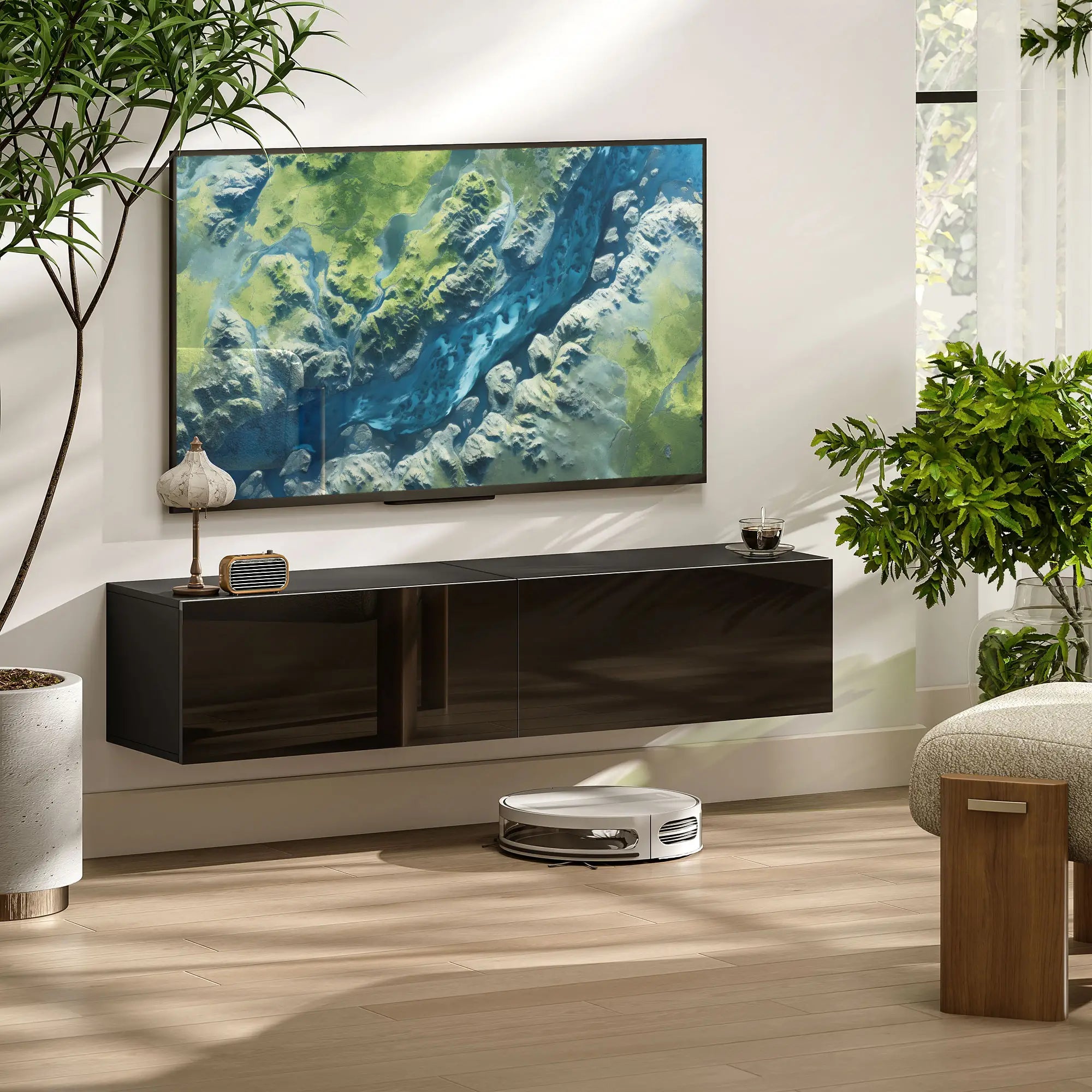 Floating TV Stand, Storage Cupboards for 45, 55, 65in TVs, Black TV Stands at Gallery Canada