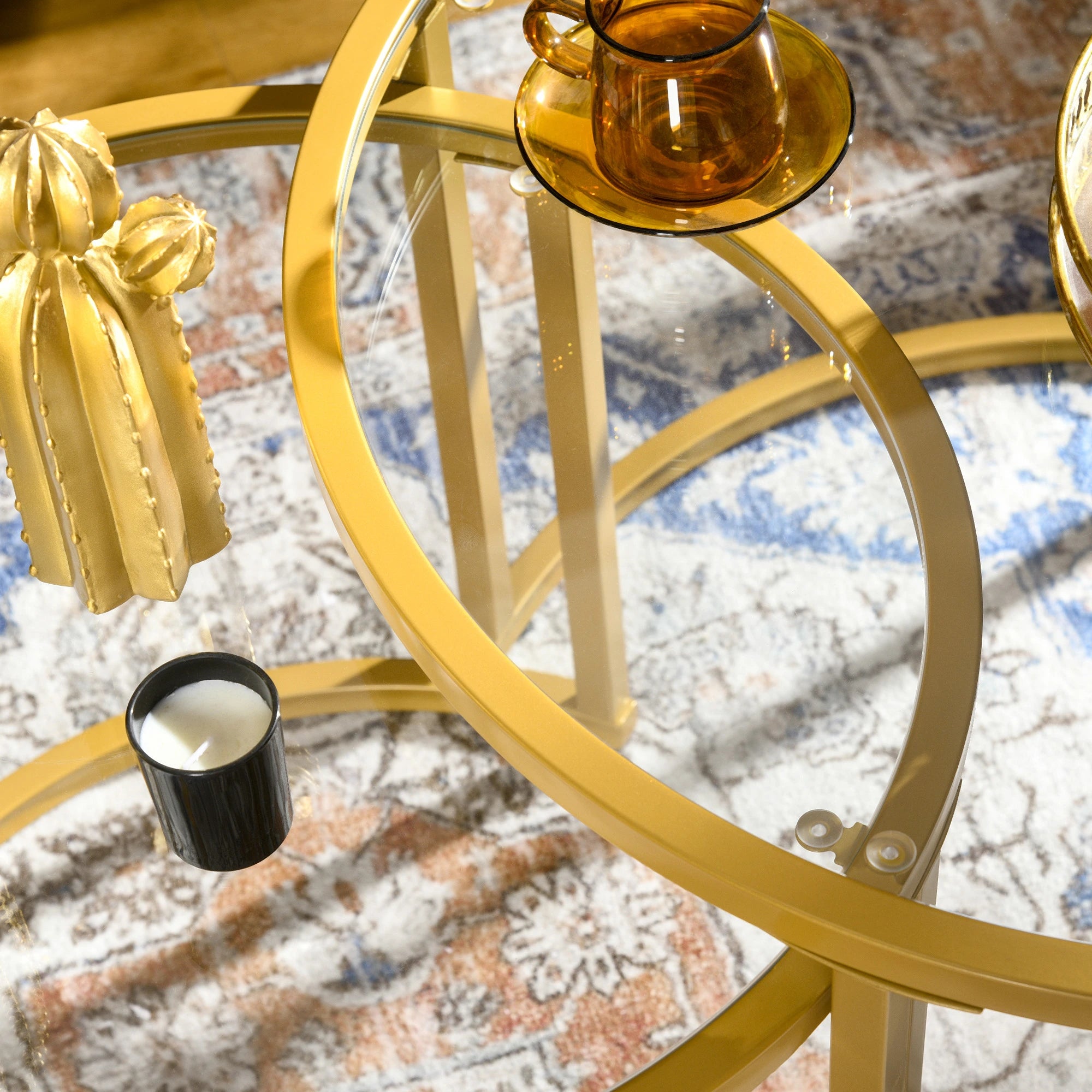 Round Coffee Table Set, Tempered Glass Top, Steel Frame, Gold Coffee Tables at Gallery Canada