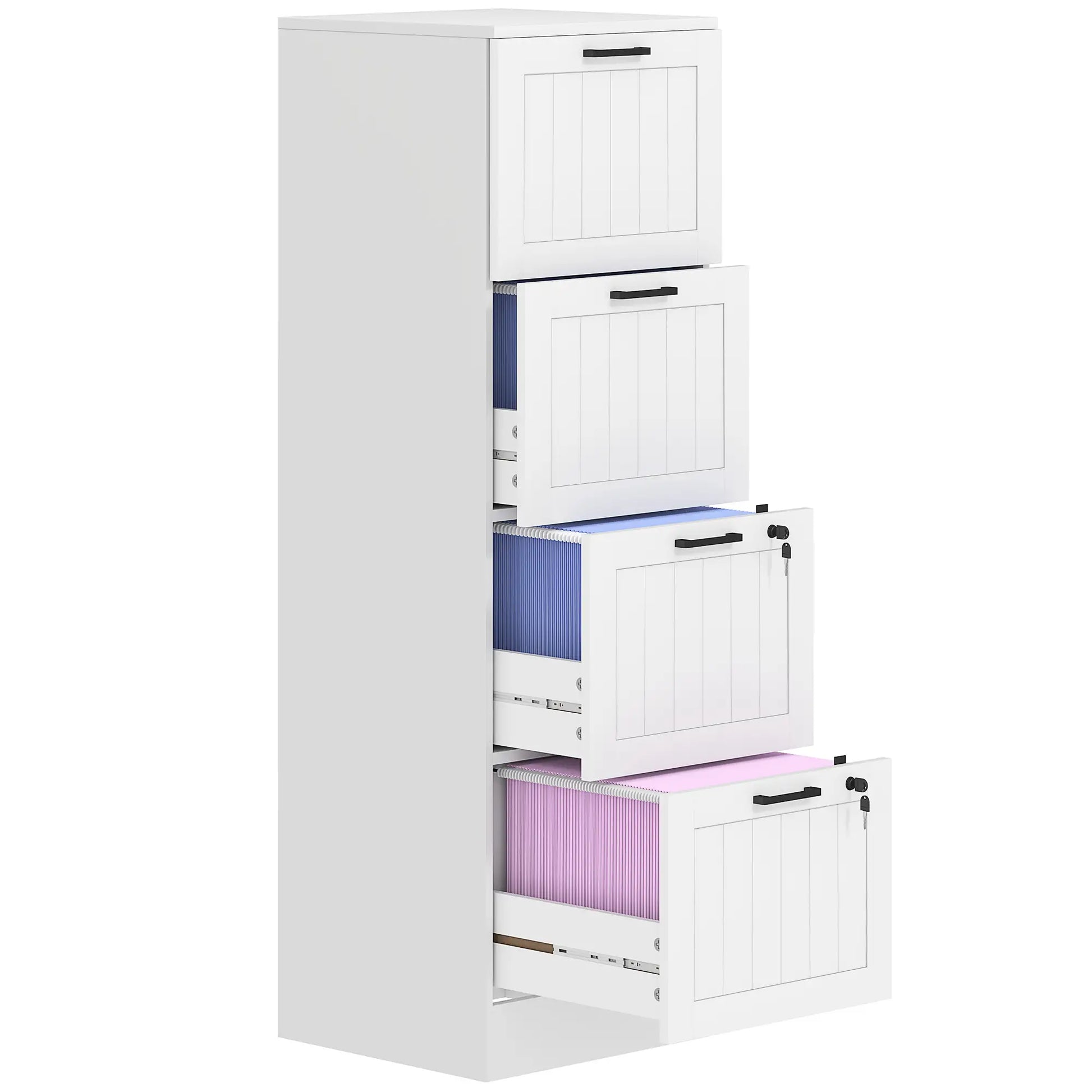 4 Drawer Filing Cabinet with Lock, Office Storage, A4 Letter Size, White Office Cabinets & Cupboards at Gallery Canada