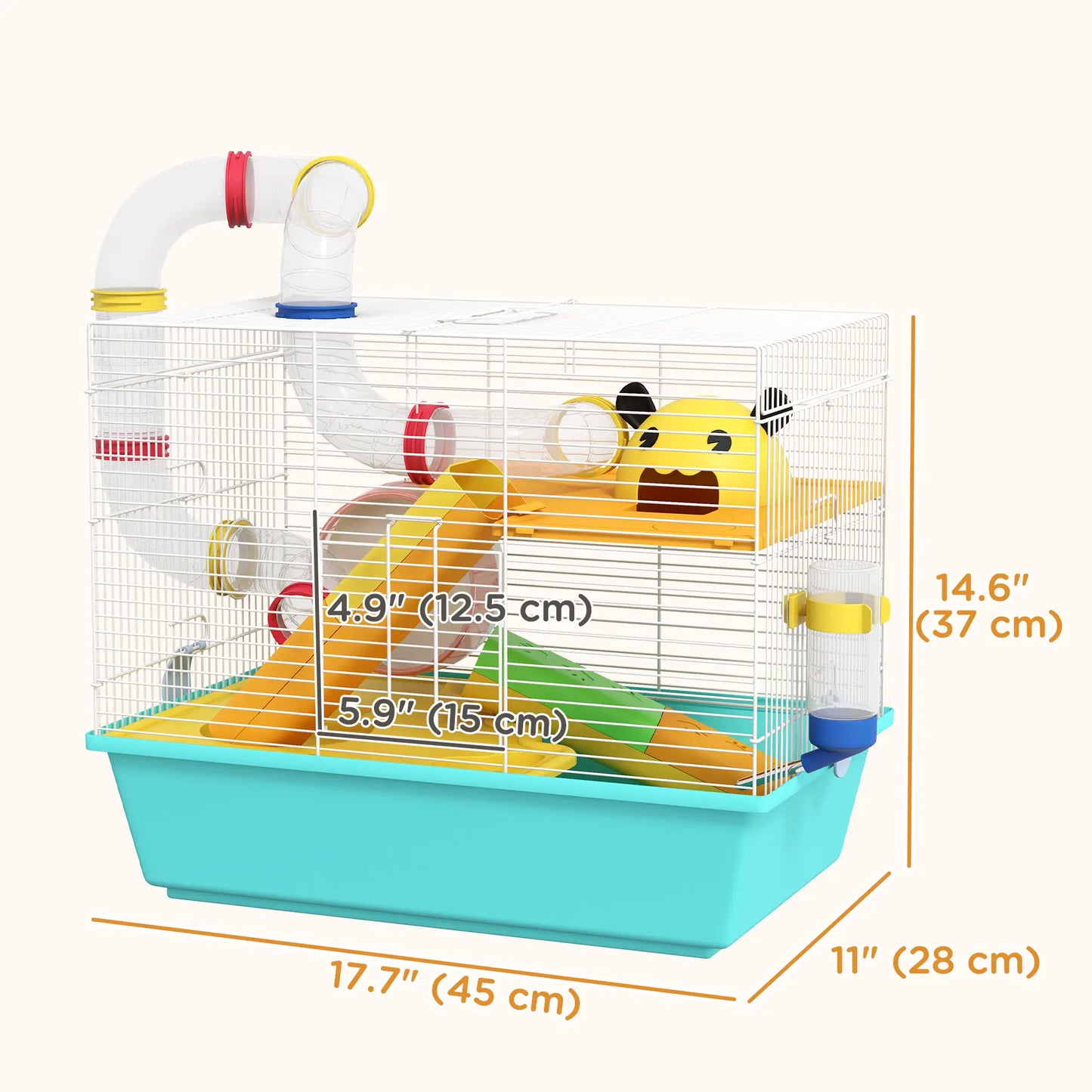 3 Tier Hamster Cage With Tunnels, Water Bottle, Exercise Wheel, 18" x 11" x 15", Light Blue Hamster Cages at Gallery Canada