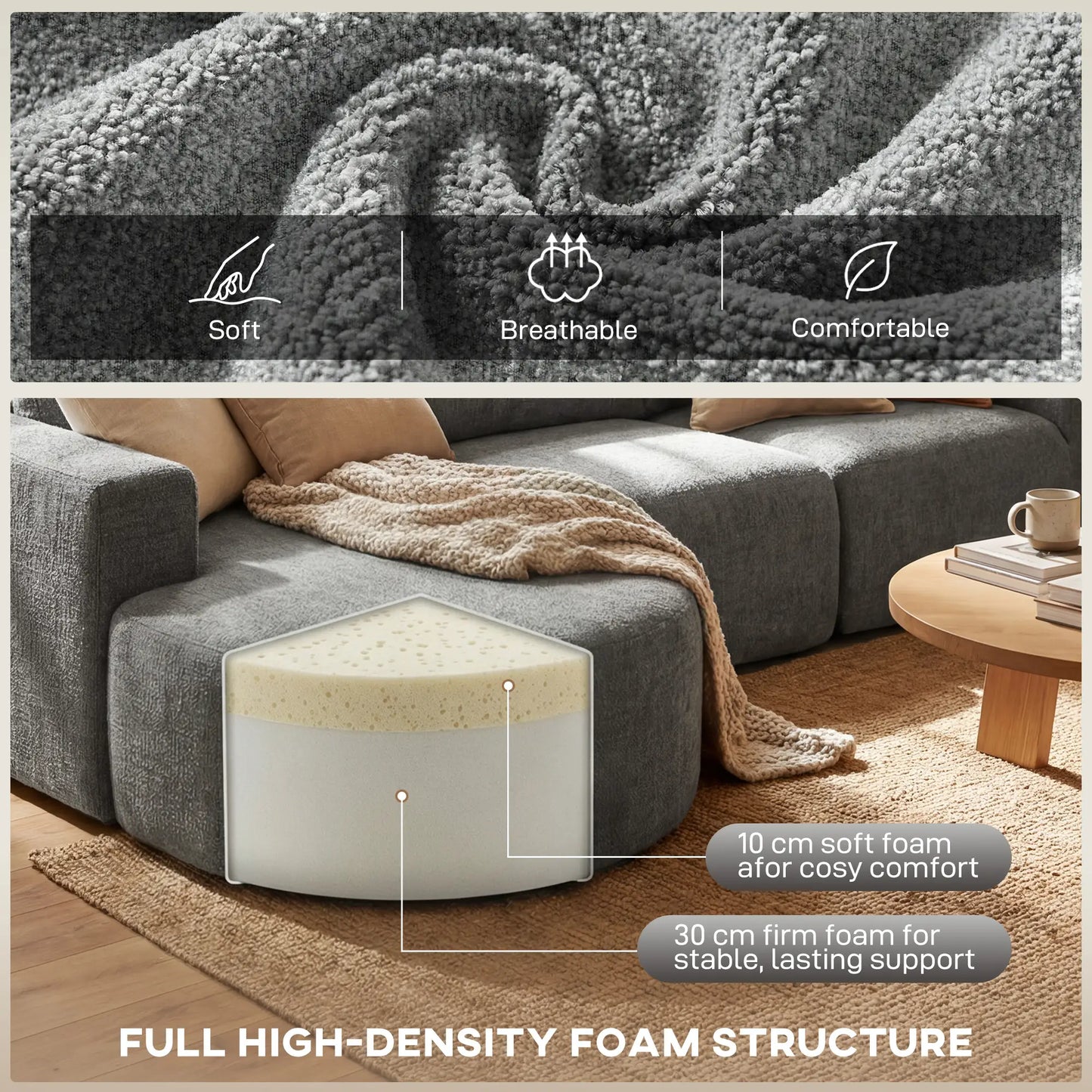 L-Shaped Modular Sectional Sofa, With Chaise And Deep Seat, Dark Grey 3-Seater Sofas at Gallery Canada