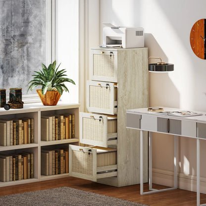 4 Drawer Filing Cabinet with Lock, Boho File Cabinet, A4 Letter Size, Oak Office Cabinets & Cupboards at Gallery Canada