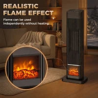 Chauffage électrique céramique 1500W, effet flamme, thermostat, oscillation, minuterie