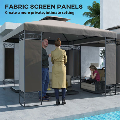 10 x 10 FT Canopy Gazebo, Double Roof, Screen Panels, Metal Frame, Khaki Gazebos at Gallery Canada