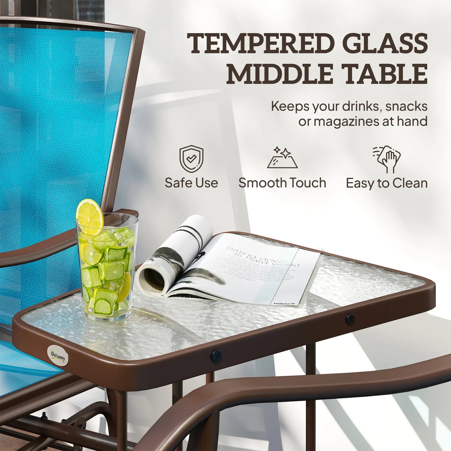 Outdoor Glider Chair With Table, 2-Seat Patio Loveseat, Blue Outdoor Gliders at Gallery Canada