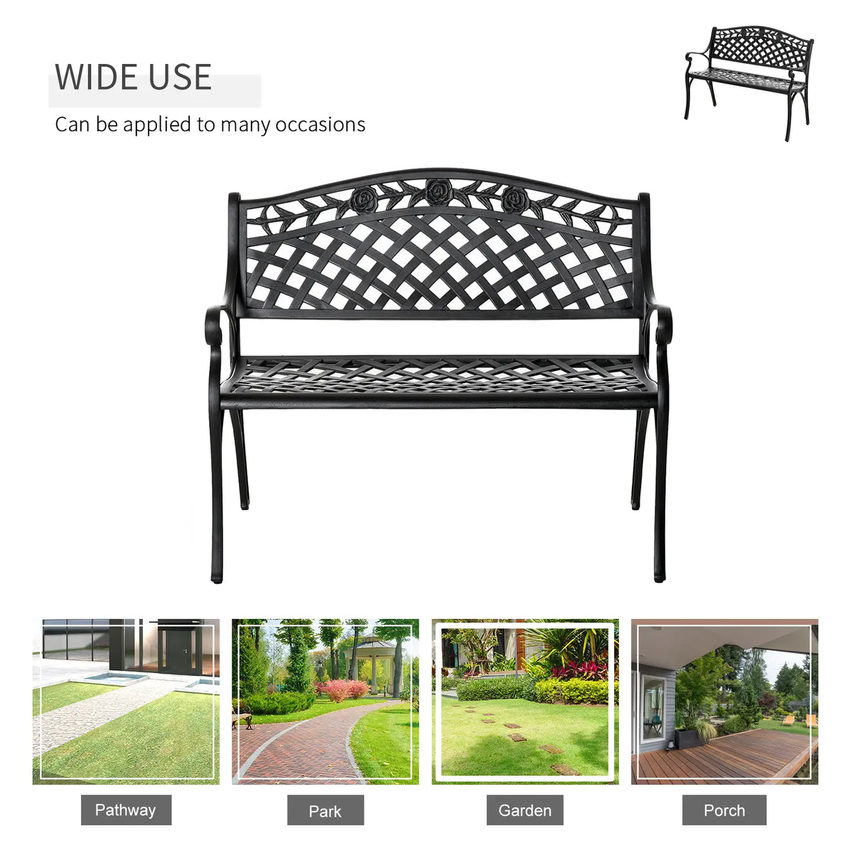 Garden Bench With Aluminum Frame, 40" Patio Loveseat, Floral Design, no color Outdoor Benches at Gallery Canada