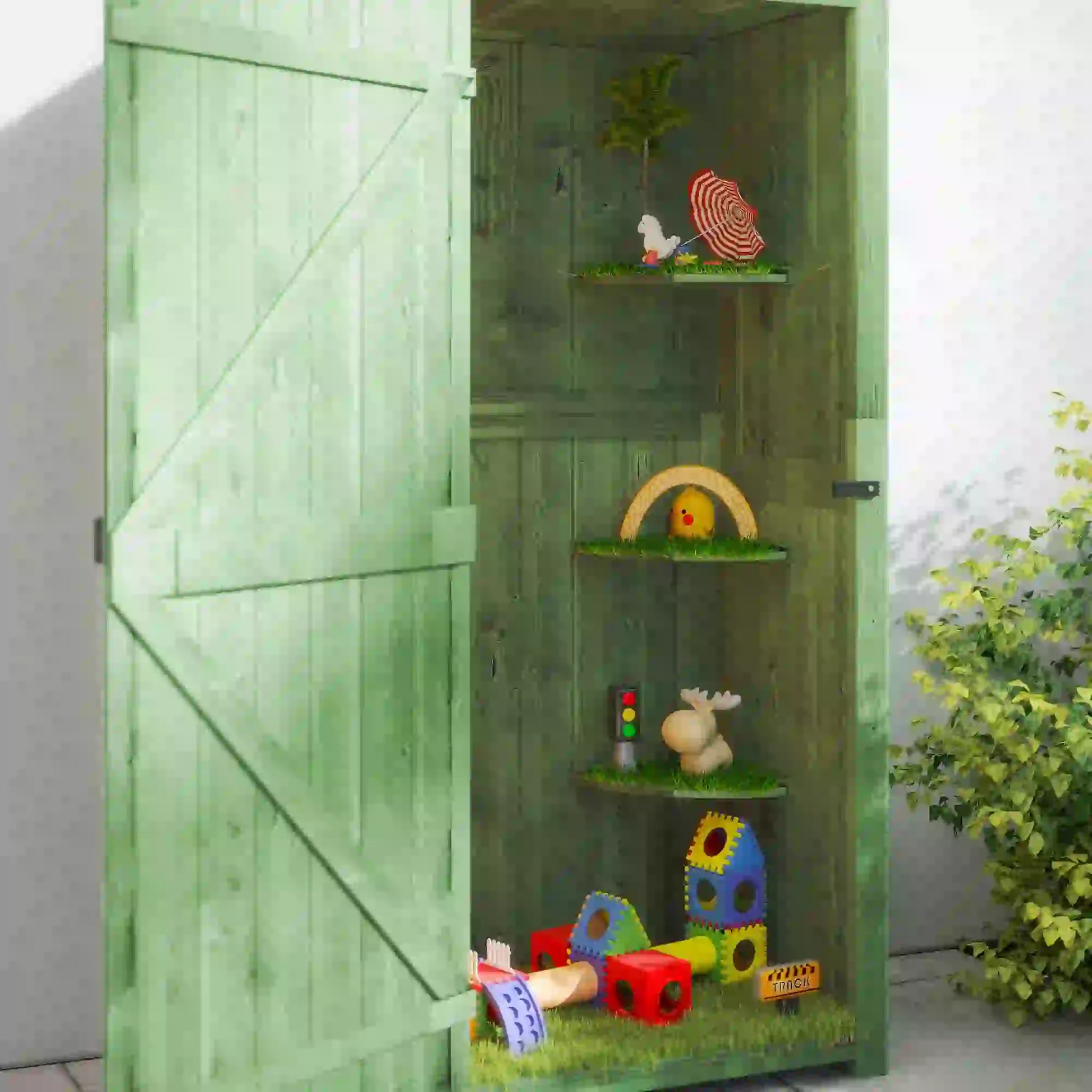 30" x 21" x 71" Garden Storage Shed, Outdoor Tool House, 3 Tier Shelves, Green Sheds at Gallery Canada