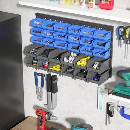 Wall Mounted Storage Bin Rack, 30 Bins, Pegboard, Garage Workshop, Blue Tool Organizers at Gallery Canada