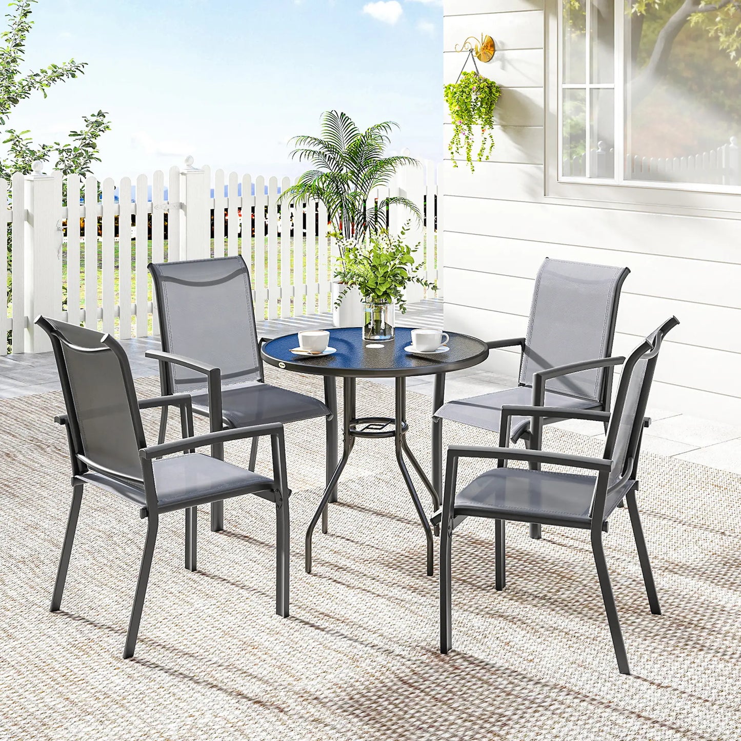 Stackable Patio Chairs Set Of 4, Outdoor Dining Chairs, Grey