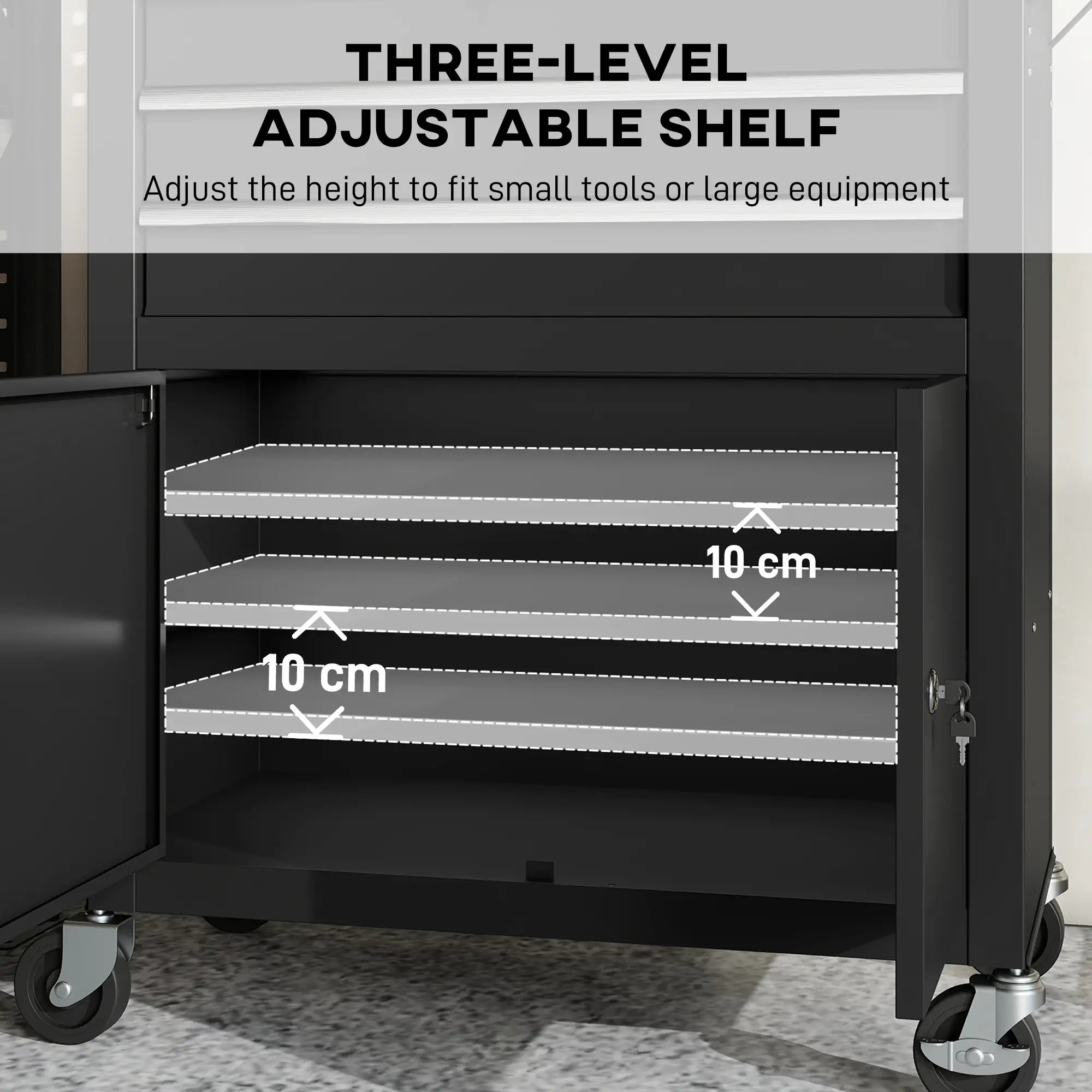 Rolling Tool Cabinet with Pegboard, Lockable Tool Chest, Mobile Tool Storage Organizer for Garage and Workshop, Black Tool Organizers at Gallery Canada