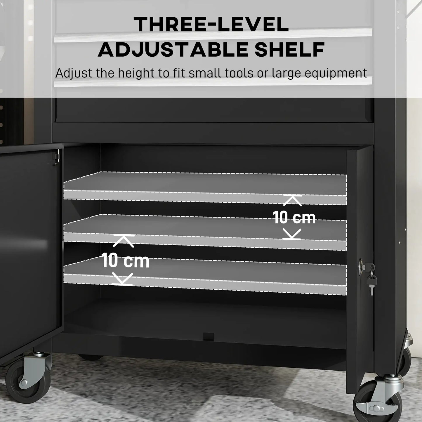 Rolling Tool Cabinet with Pegboard, Lockable Tool Chest, Mobile Tool Storage Organizer for Garage and Workshop, Black Tool Organizers at Gallery Canada