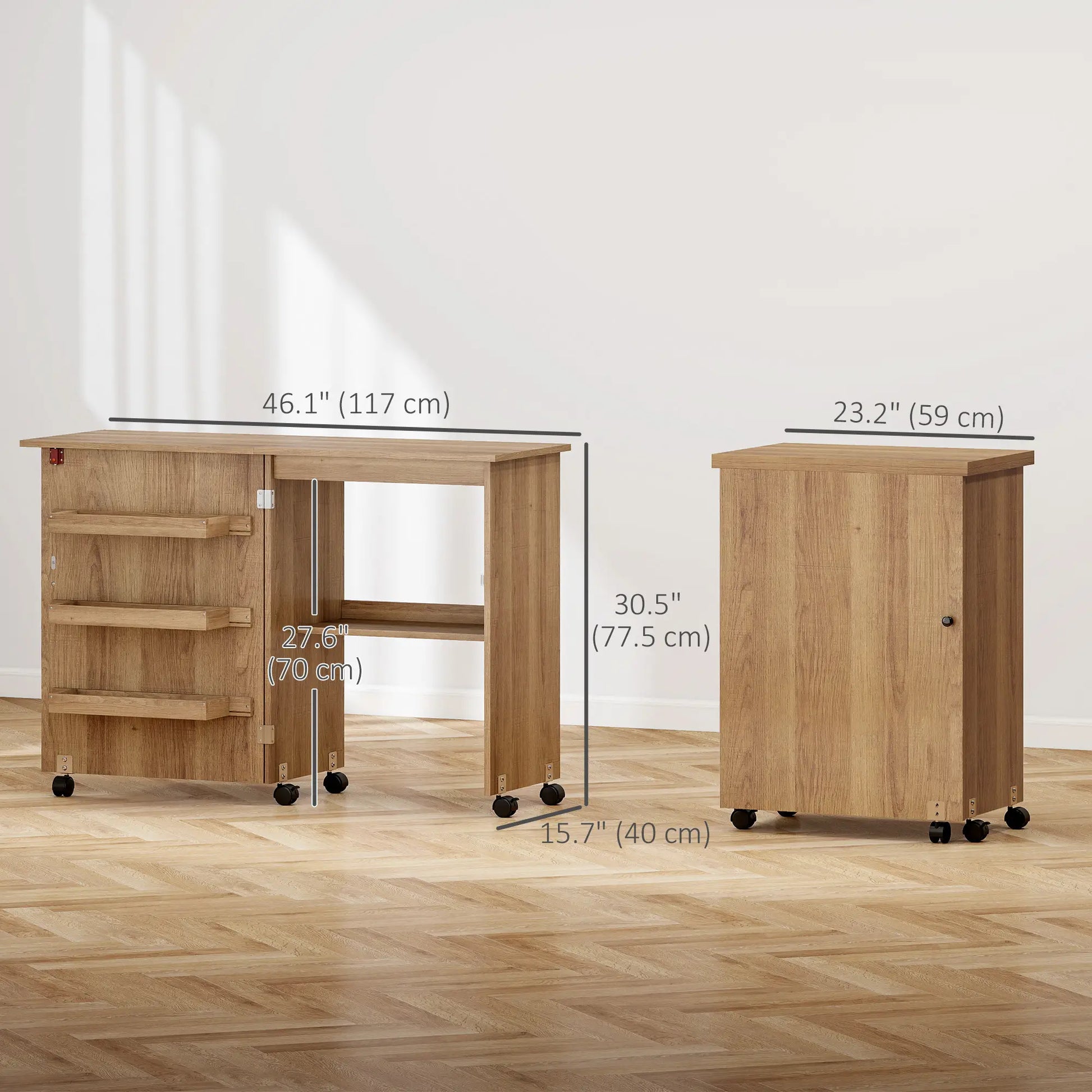 Sewing Machine Cabinet, Folding Table with Storage, Brown Storage Cabinets at Gallery Canada