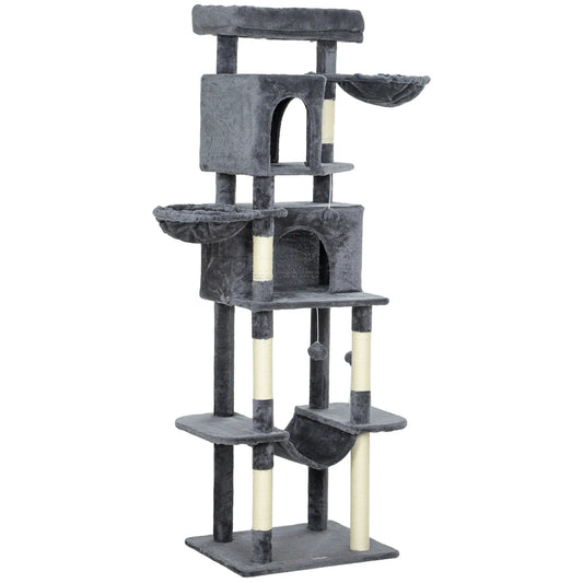 69 Inch Cat Tree, Multi-Level Tower, 2 Condos, Plush Perch, Sisal Posts, Dark Grey Cat Towers Dark Grey, White at Gallery Canada