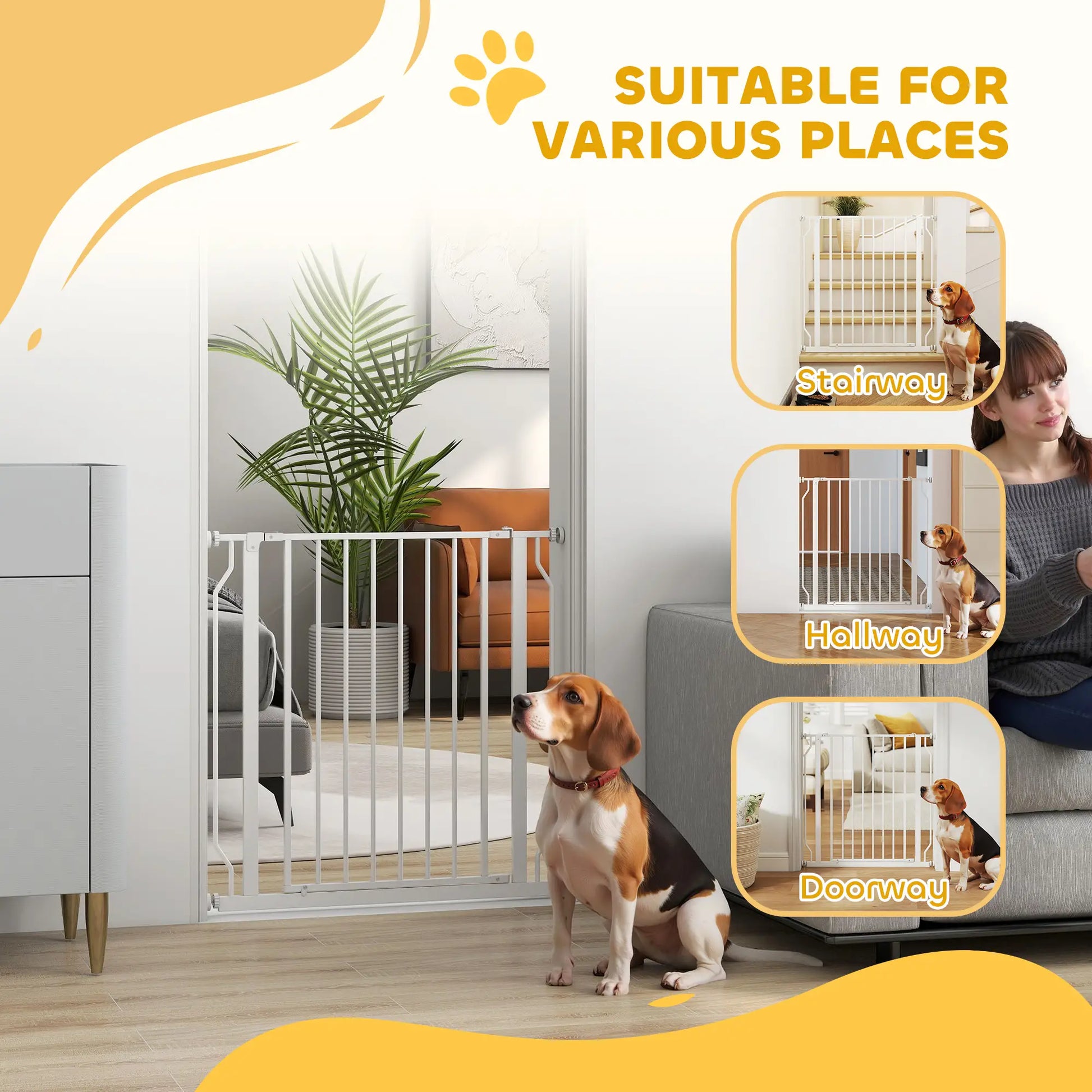 30"-34" Easy Install Pet Gate, Door & Double Lock, Extra Wide, White Houses, Kennels & Pens at Gallery Canada