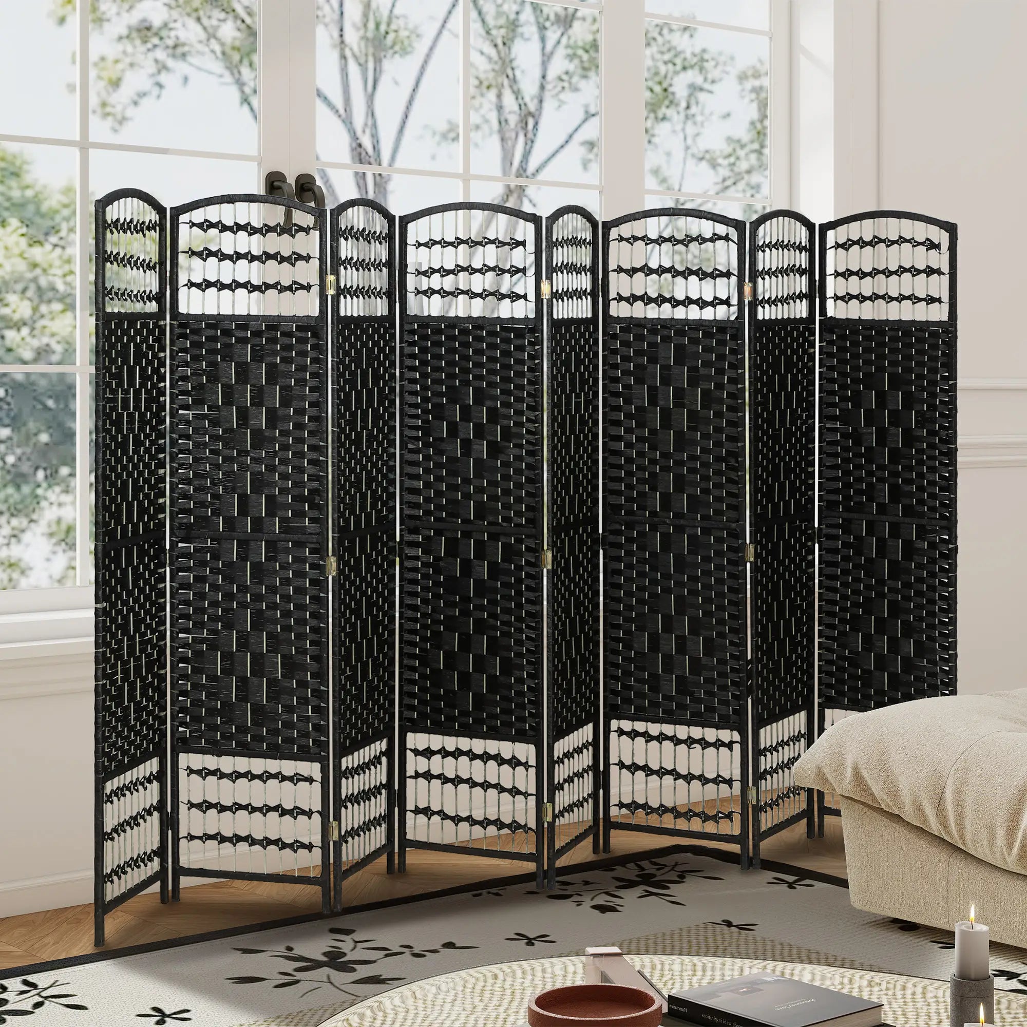 8 Panel Folding Room Divider, Portable Privacy Screen, Black Room Dividers at Gallery Canada