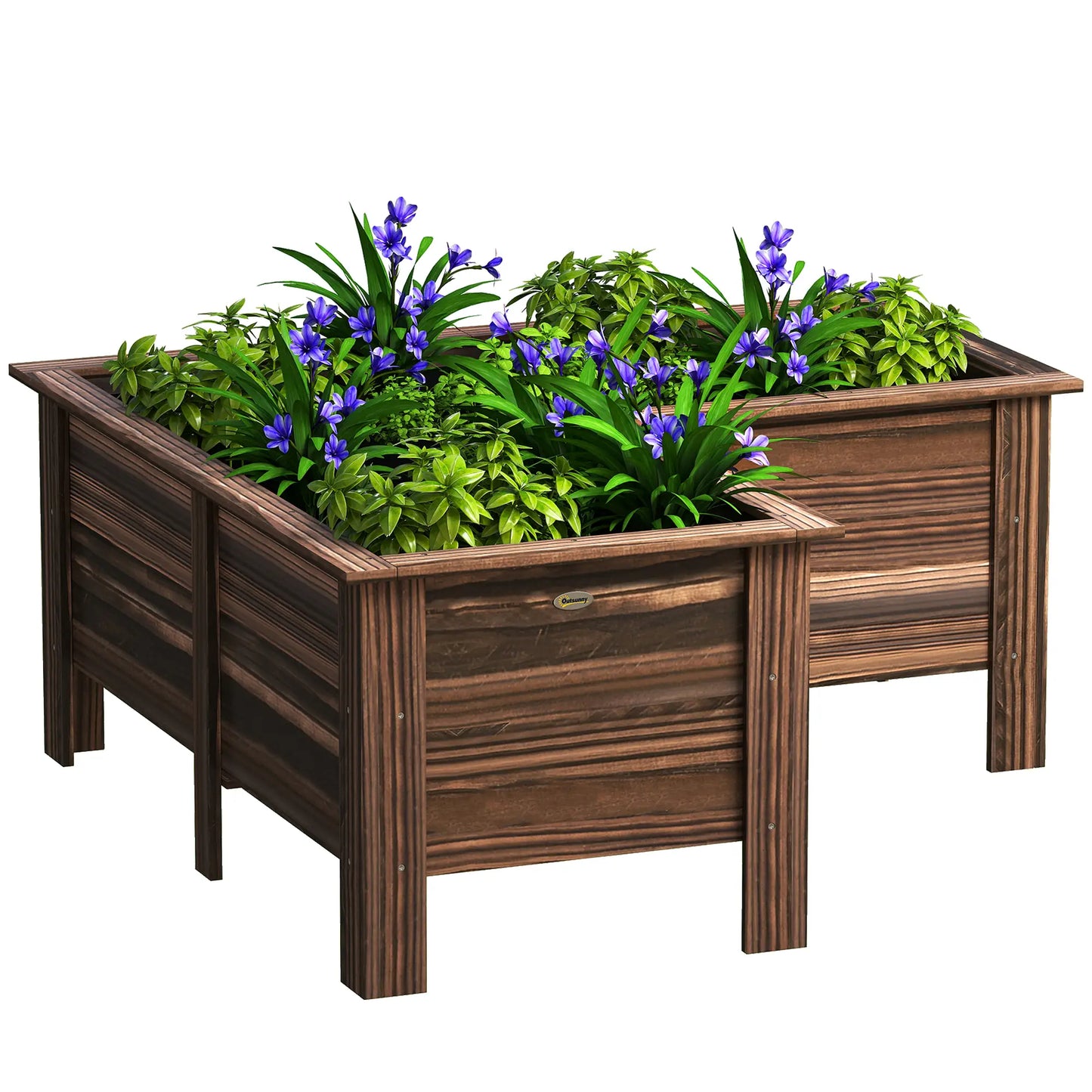 Wooden Raised Garden Bed, L-Shaped, Carbonized, With Legs Wooden Planter Boxes at Gallery Canada
