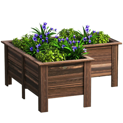 Wooden Raised Garden Bed, L-Shaped, Carbonized, With Legs Wooden Planter Boxes at Gallery Canada