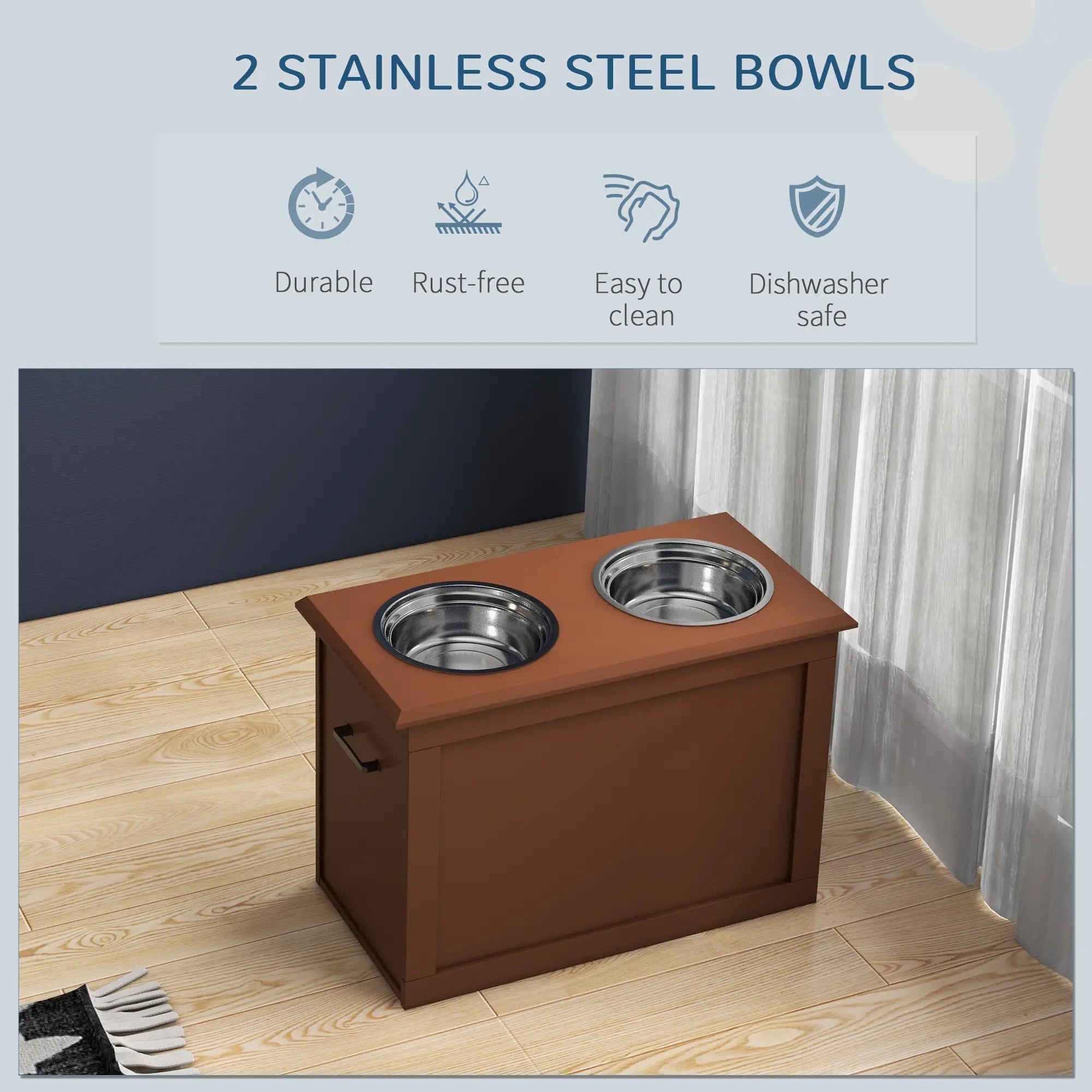 Elevated Dog Bowls with Storage, 2 Stainless Steel, Large, Brown Dog Bowls at Gallery Canada