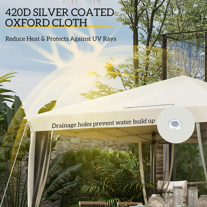 10' x 10' Pop Up Canopy Tent, Removable Mesh Sidewall, Carry Bag, Beige Pop Up Canopies at Gallery Canada