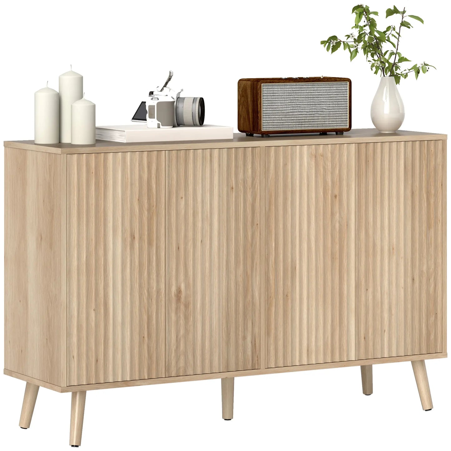 Modern Fluted Buffet Cabinet, Adjustable Shelves, Wood Legs, Oak Storage Cabinets Oak at Gallery Canada