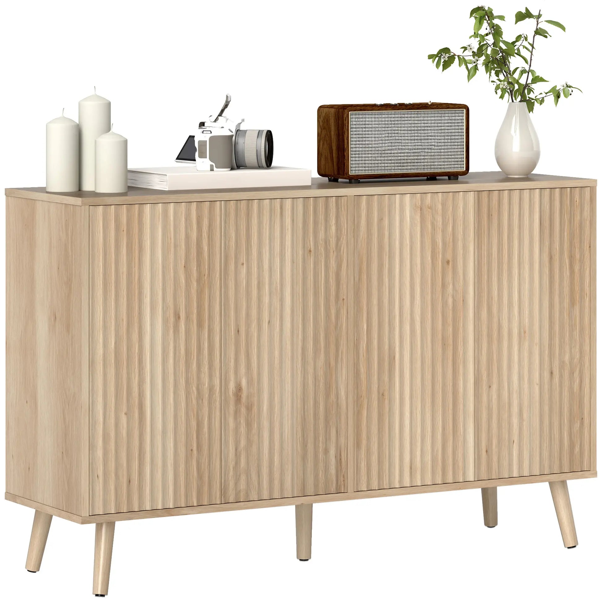 Modern Fluted Buffet Cabinet, Adjustable Shelves, Wood Legs, Oak Storage Cabinets Oak at Gallery Canada