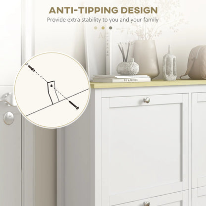 Shoe Storage Cabinet, 4 Flip Drawers, Adjustable Shelves, Holds 20 Pairs, White Shoe Storage Cabinets & Racks at Gallery Canada