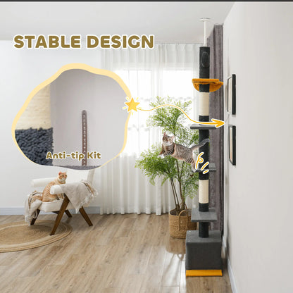 Adjustable Cat Tree Tower, 90.5"-108", Scratching Posts, Hammock, Condo, Dark Grey Floor to Ceiling Cat Trees at Gallery Canada