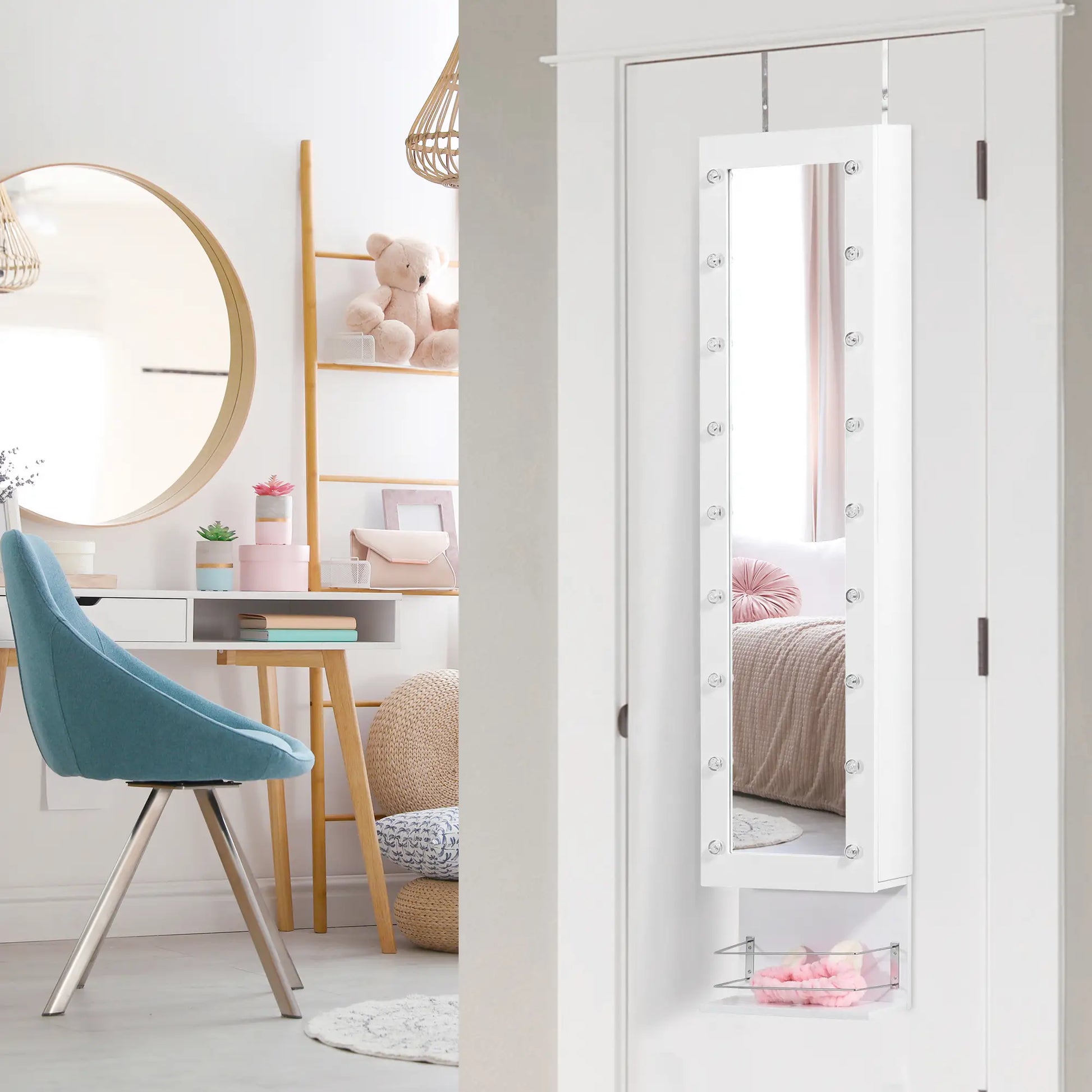 Mirror Jewelry Cabinet, LED Lights, Wall Mount, 3 Heights, Drawer, Shelf, White Jewelry Armoire & Jewellery Mirror Cabinets at Gallery Canada