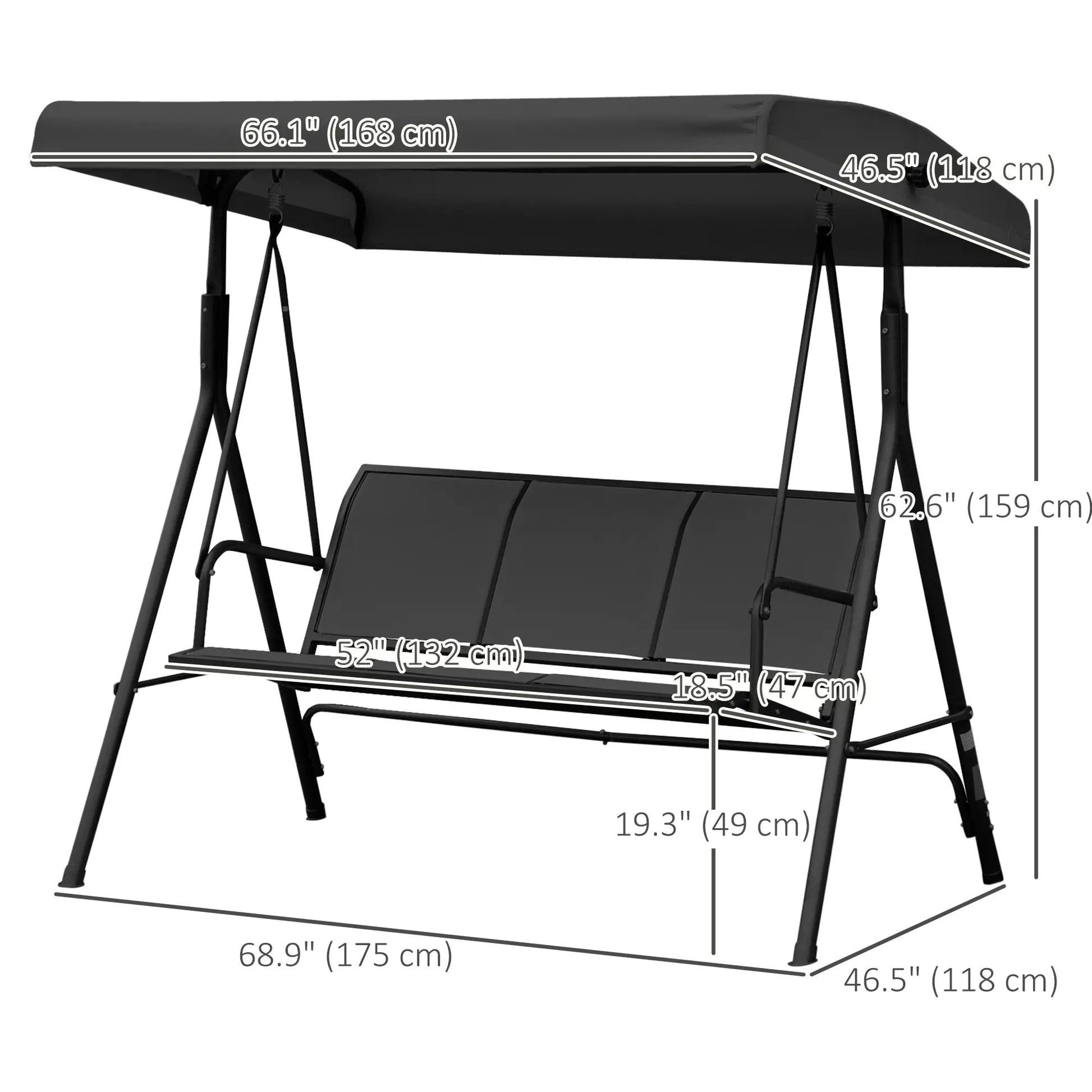 3-Seater Swing Chair, Covered Garden Hammock, A-Frame, Black Patio Swings with Stand at Gallery Canada