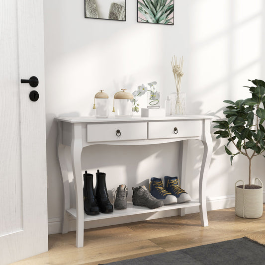 Console Table, Modern Entryway Table with 2 Drawers and Bottom Shelf, Sofa Table for Living Room, Hallway, Ivory White - Gallery Canada