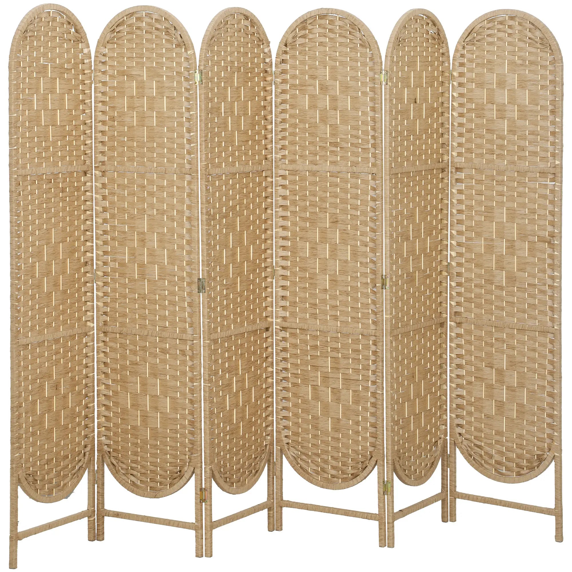 6 Panel Bohemian Privacy Screen, Arched Top Room Divider, Natural Wood Room Dividers at Gallery Canada