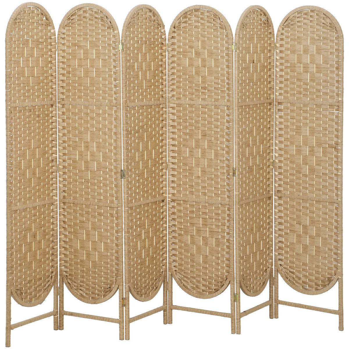 6 Panel Bohemian Privacy Screen, Arched Top Room Divider, Natural Wood Room Dividers at Gallery Canada