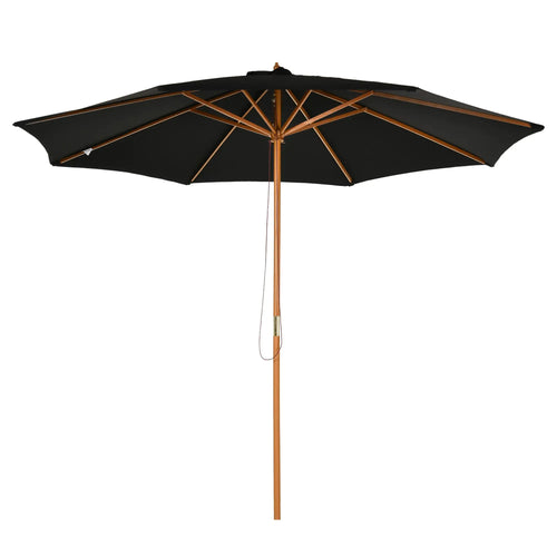 10' x 8' Wooden Patio Umbrella, Outdoor Sunshade Canopy, Black