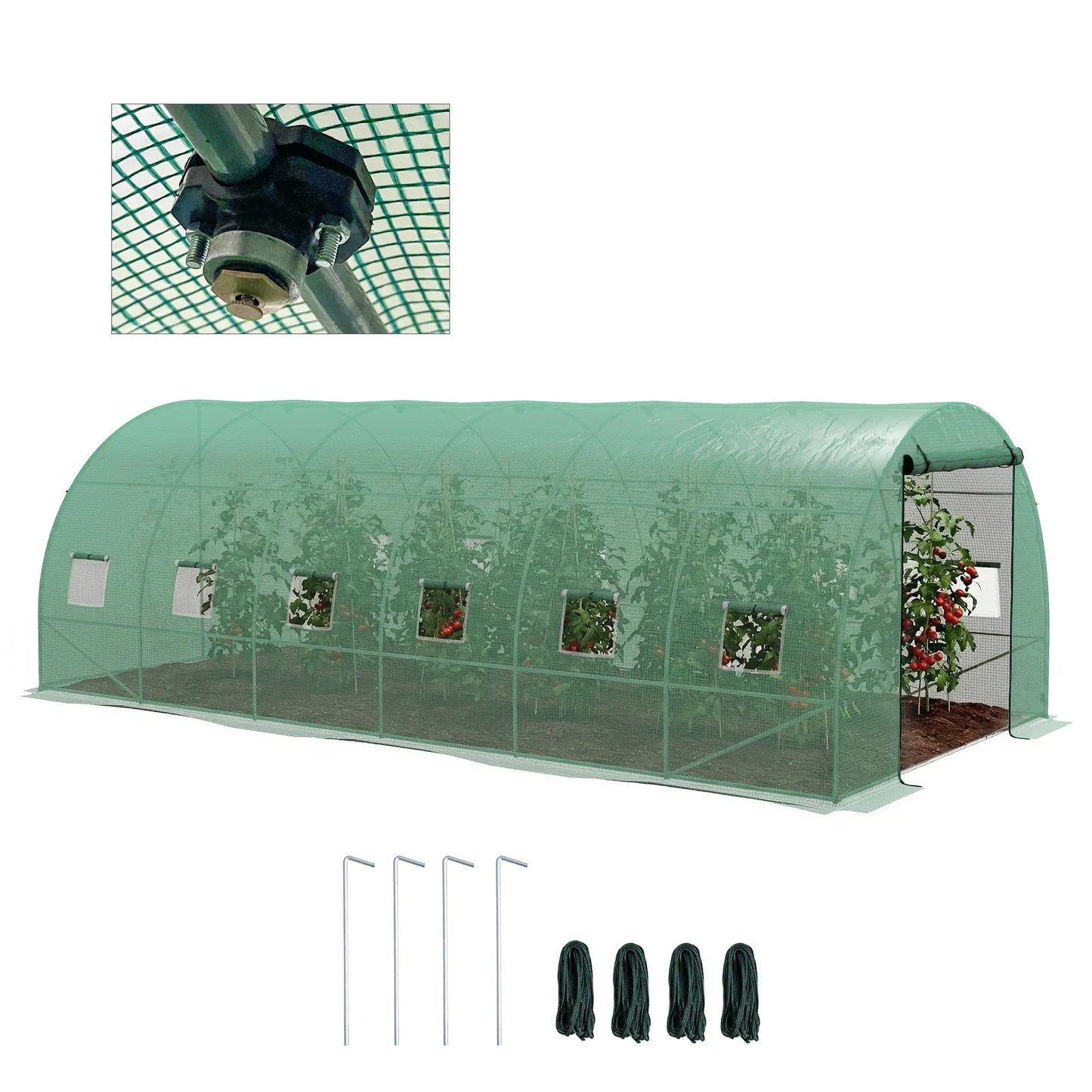 20' x 10' Walk-in Greenhouse, Sprinkler System, Roll-up Door, 12 Mesh Windows, Green Tunnel Greenhouses at Gallery Canada
