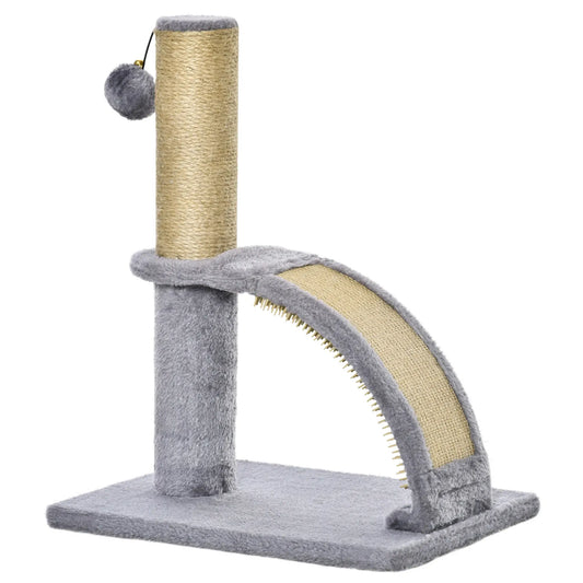 17" Small Cat Tree, Jute Scratching Post, Curved Board, Dangling Ball, Grey Cat Trees Grey at Gallery Canada