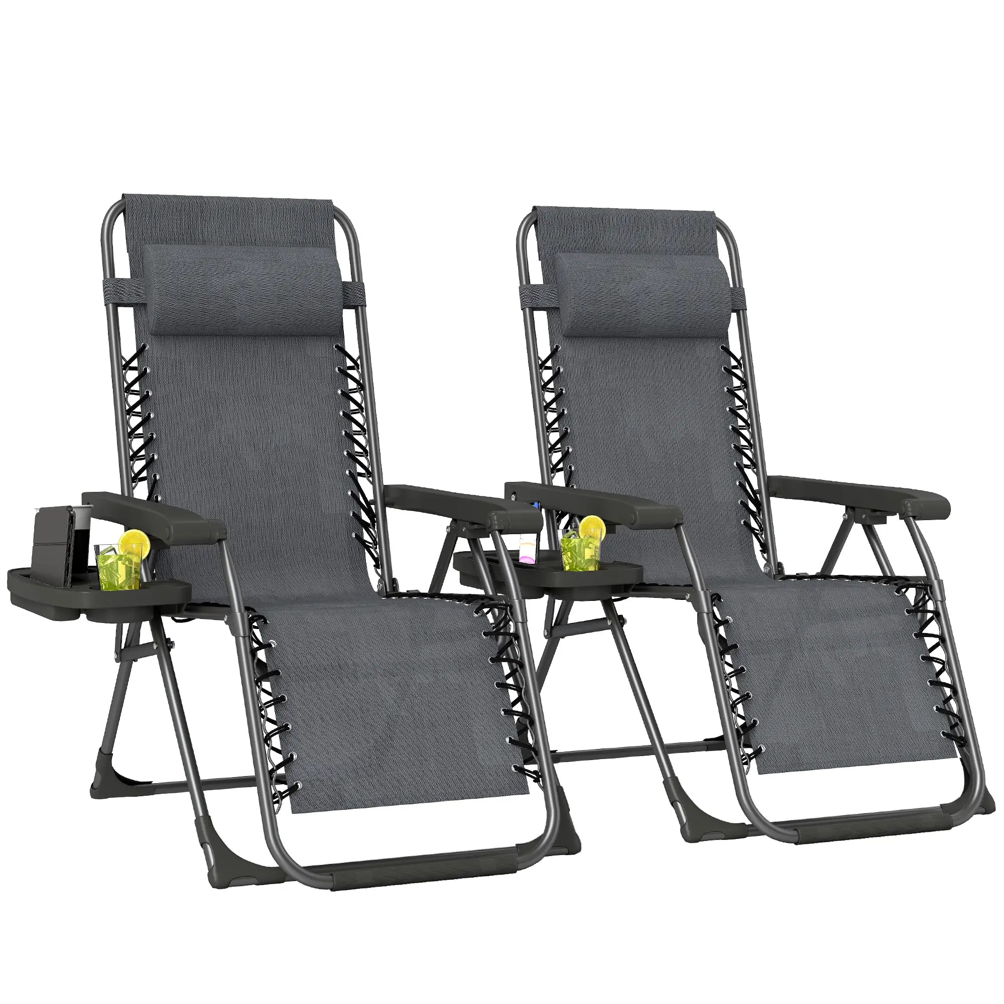 Zero Gravity Chair Set Of 2, Folding Reclining Outdoor Lounge Chair, Dark Grey Lounger Chairs at Gallery Canada