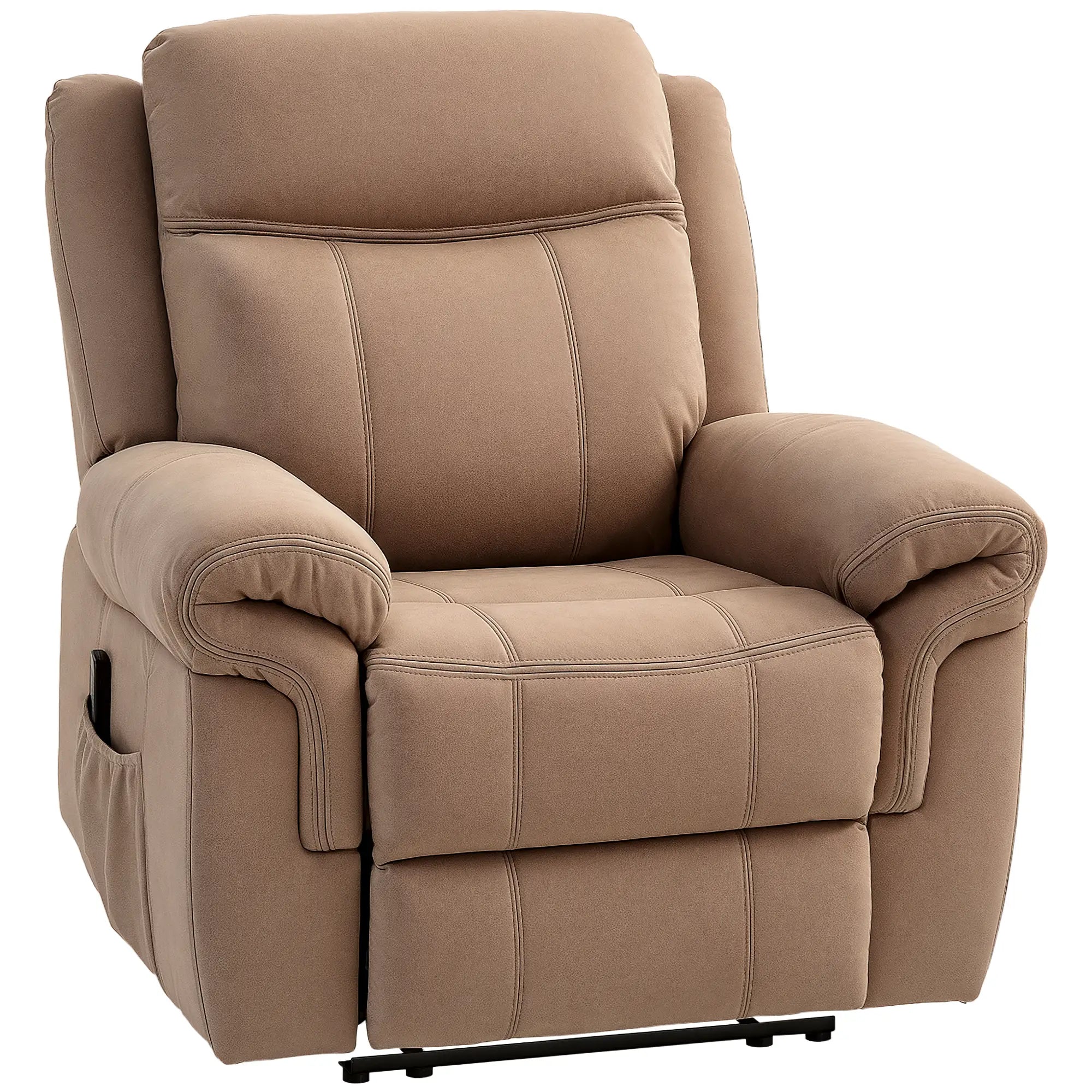 Manual Recliner Chair, Vibration Massage, Side Pockets, Microfibre, Brown Single Sofas at Gallery Canada