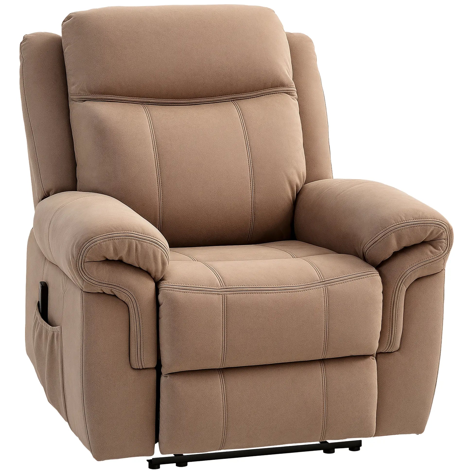 Manual Recliner Chair, Vibration Massage, Side Pockets, Microfibre, Brown Single Sofas at Gallery Canada