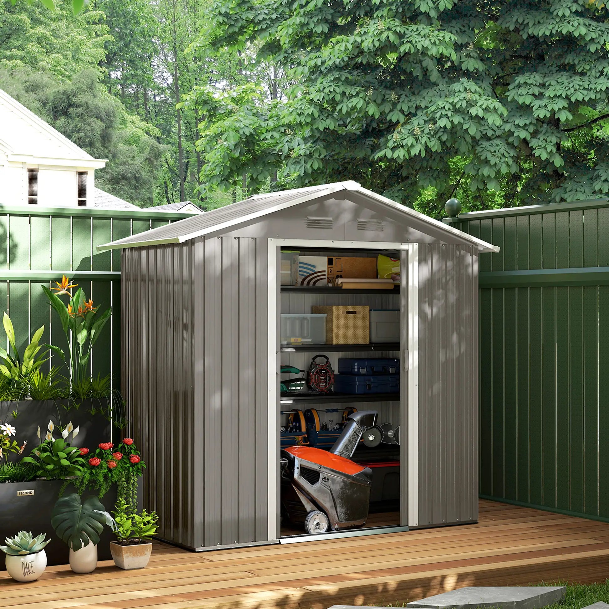 6.5x3.5ft Metal Garden Shed, Outdoor Tool Storage, Double Sliding Doors, Vents, Grey Sheds at Gallery Canada