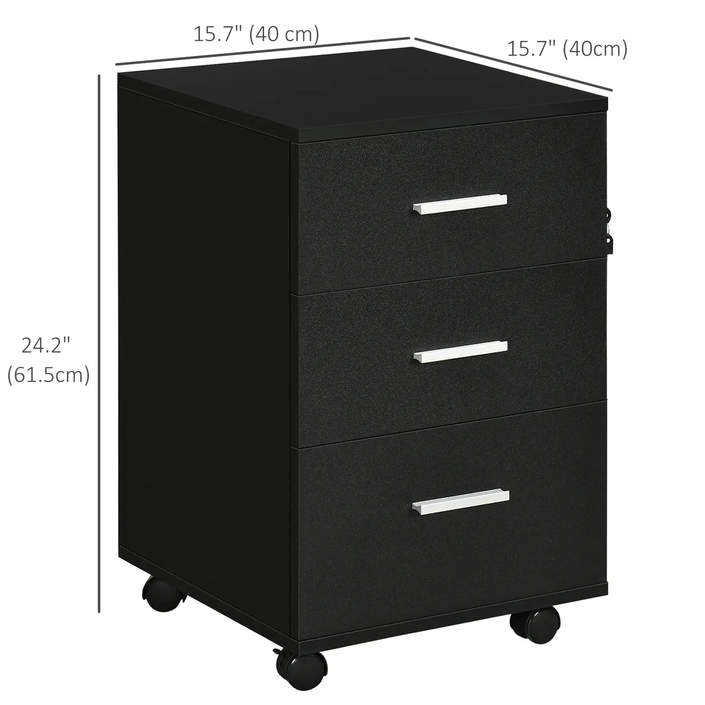 Mobile 3 Drawer File Cabinet with Wheels, Lock, Keys, Black Office Cabinets & Cupboards at Gallery Canada
