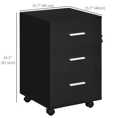 Mobile 3 Drawer File Cabinet with Wheels, Lock, Keys, Black Office Cabinets & Cupboards at Gallery Canada