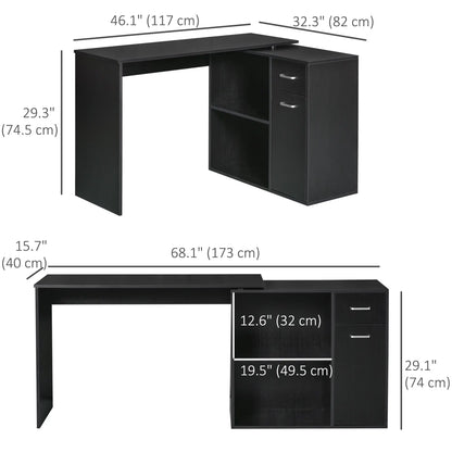 180° Rotating Corner Desk, Storage Shelf Cabinet, Black Writing Desks at Gallery Canada