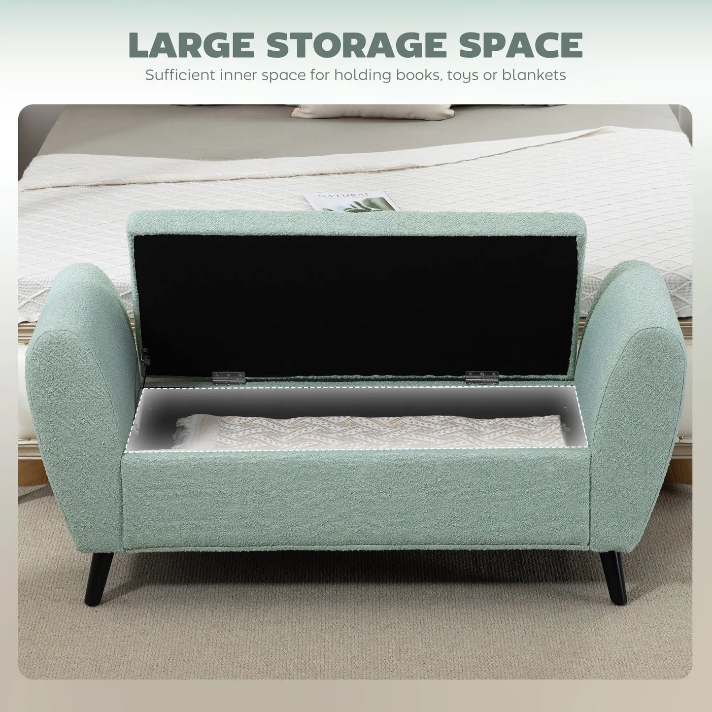 Upholstered Storage Bench with Arms, Modern Ottoman, Green Storage Ottomans & Benches at Gallery Canada